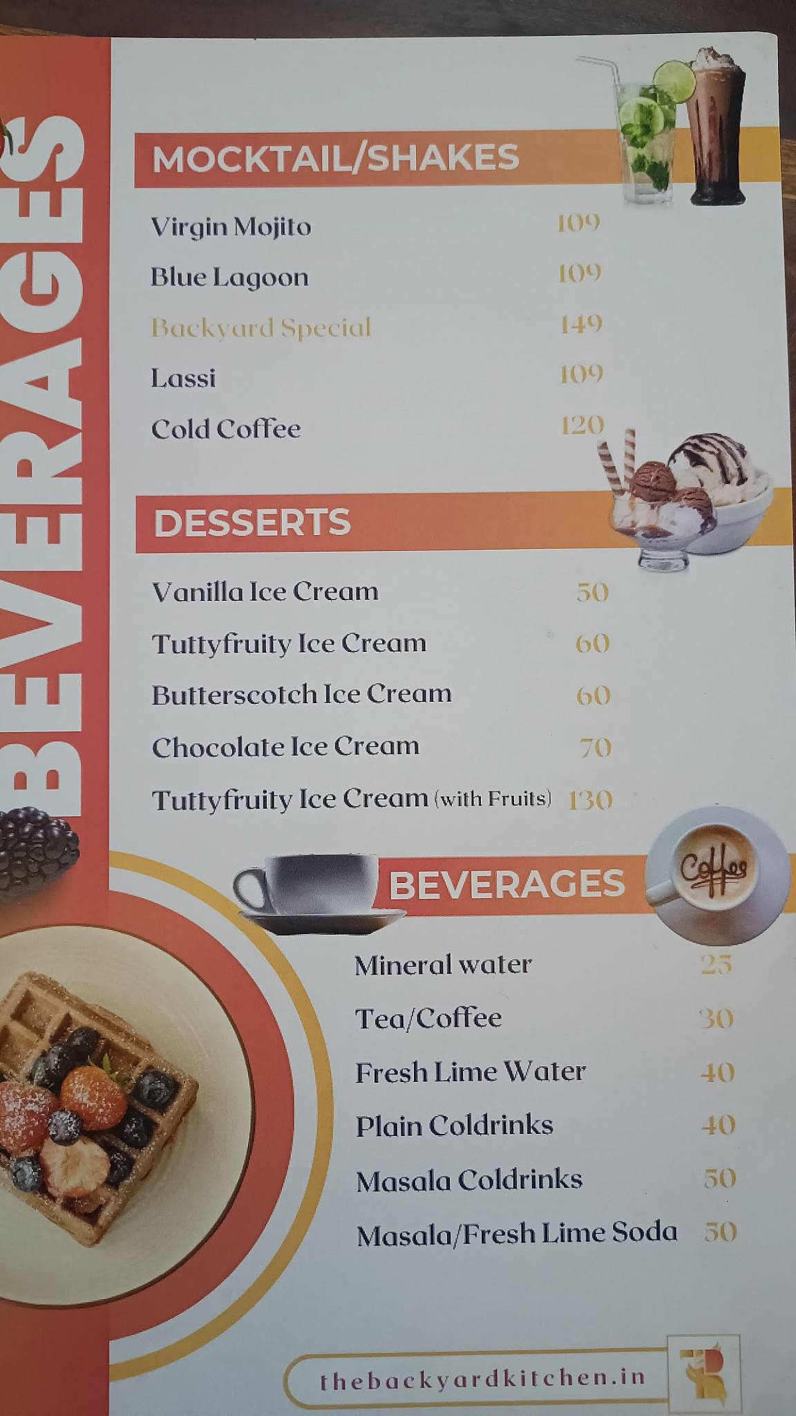 The Backyard Kitchen menu