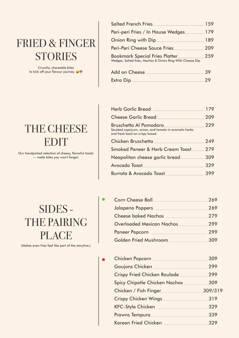 The Bookmark Cafe menu