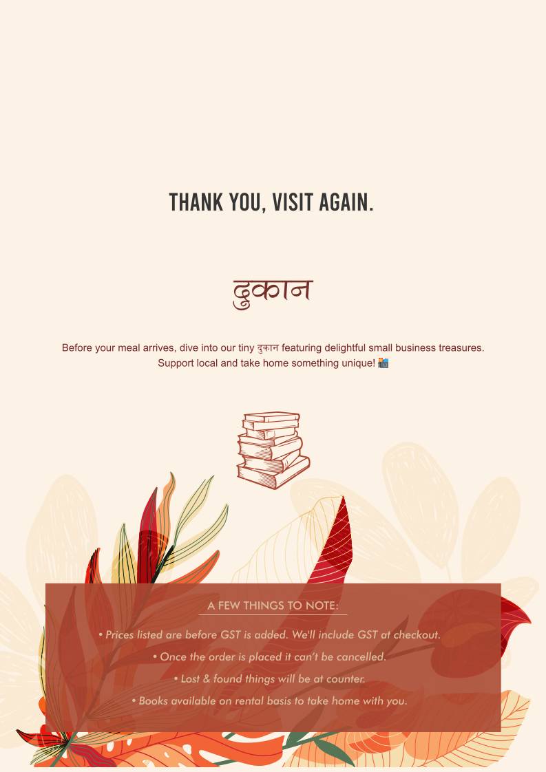 The Bookmark Cafe menu