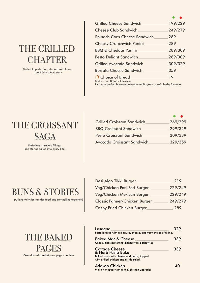 The Bookmark Cafe menu