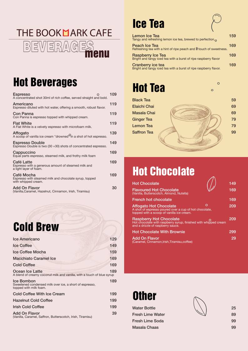 The Bookmark Cafe menu