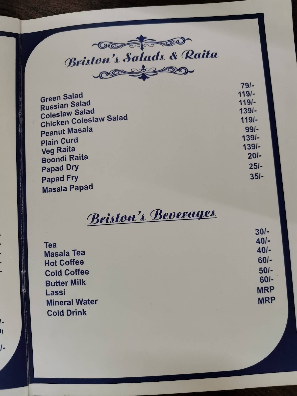 The Briston Kitchen menu