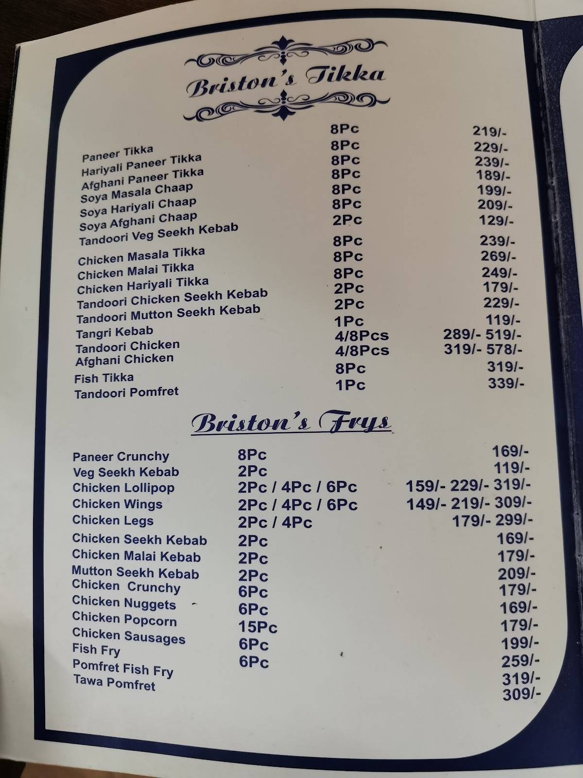 The Briston Kitchen menu