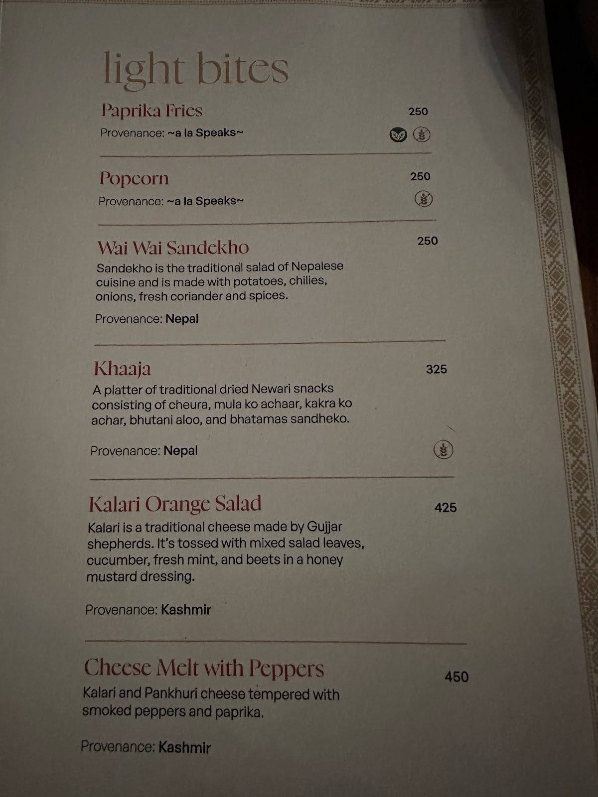 The Brook menu