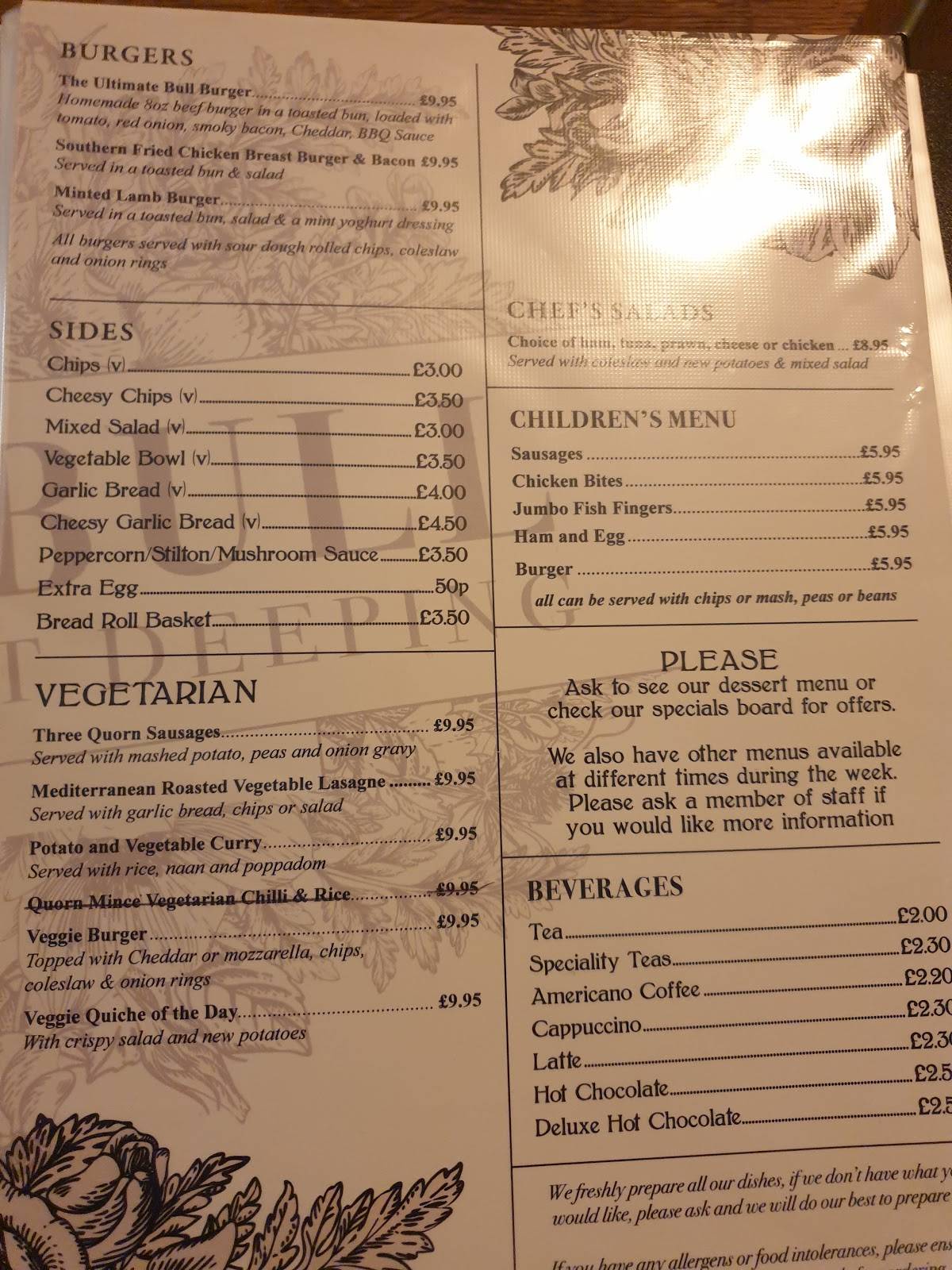 Menu at The Bull Market Deeping pub & bar, Peterborough, 19 Market Pl