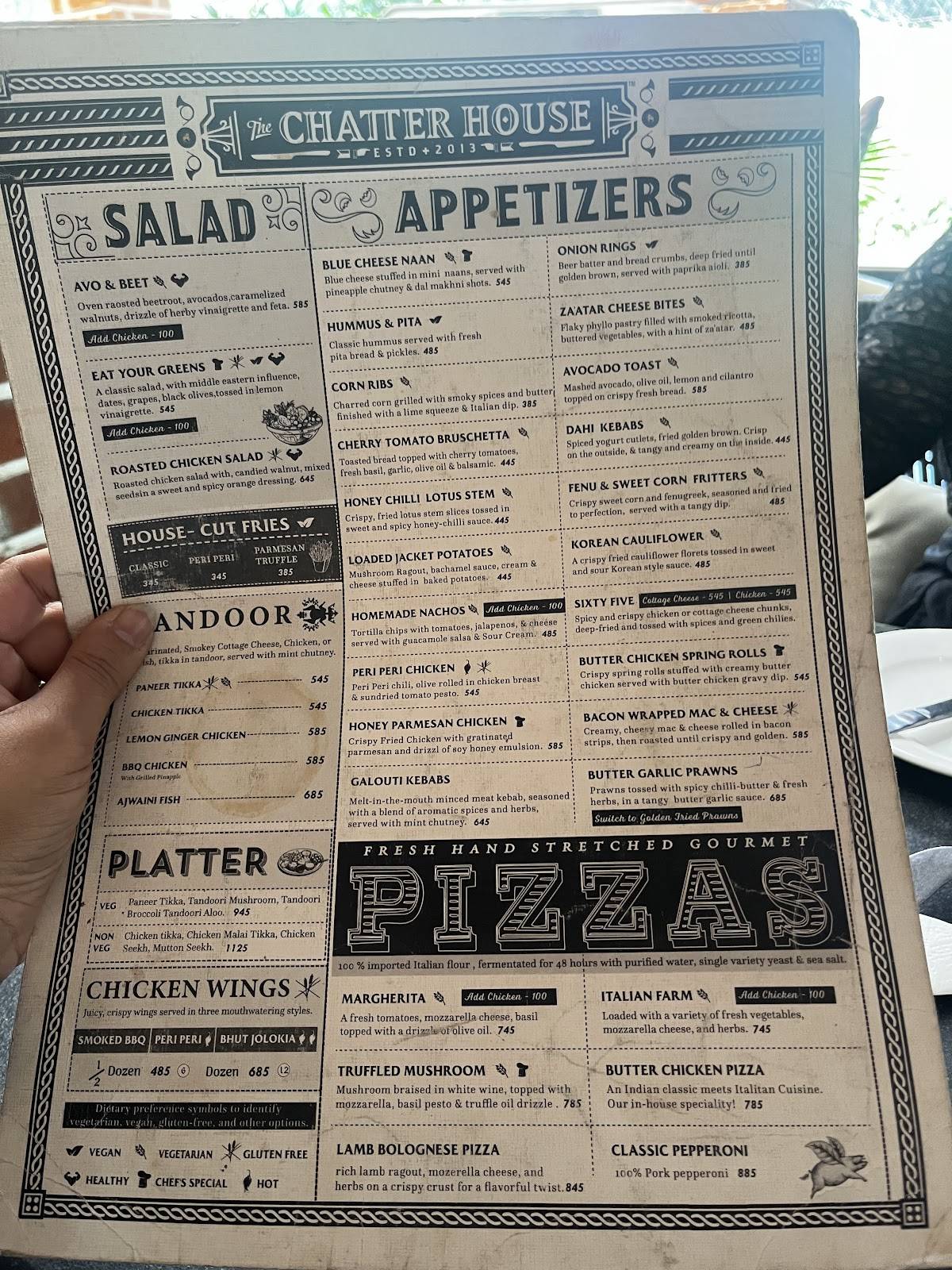 The Chatter House menu