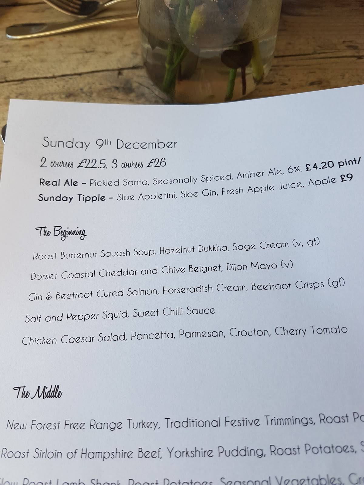 Menu at The Cliff House restaurant, New Milton