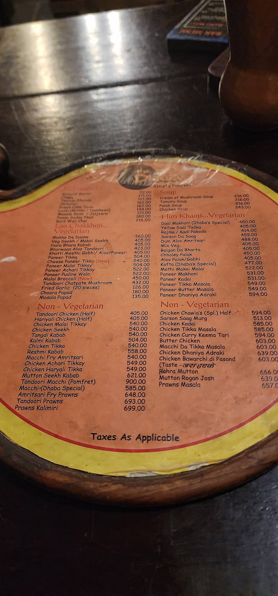 The Dhaba menu