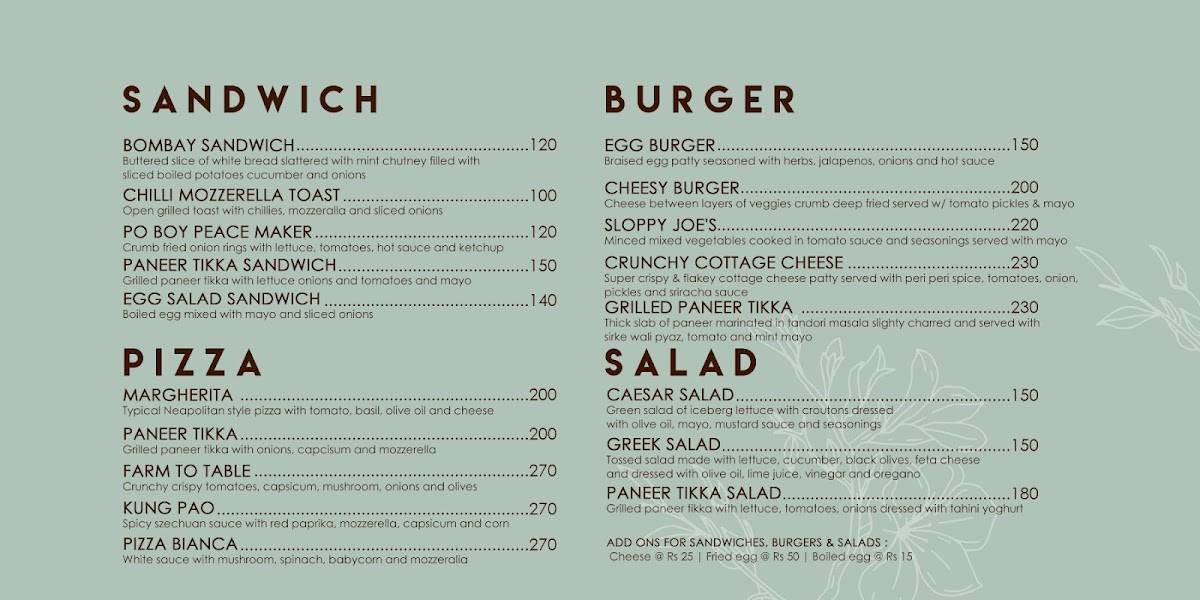 Menu at The Doorway Café, Dharwad