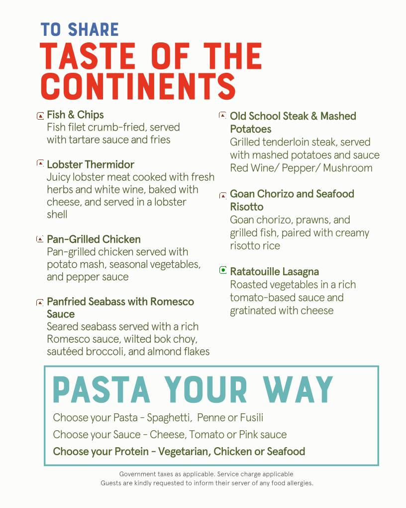 The Fisherman's Wharf, Hyderabad menu