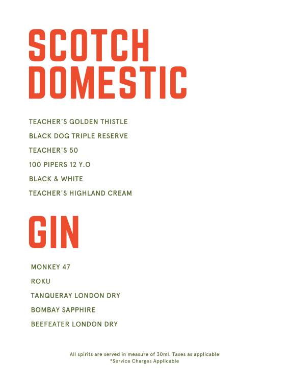 The Fisherman's Wharf, Hyderabad menu