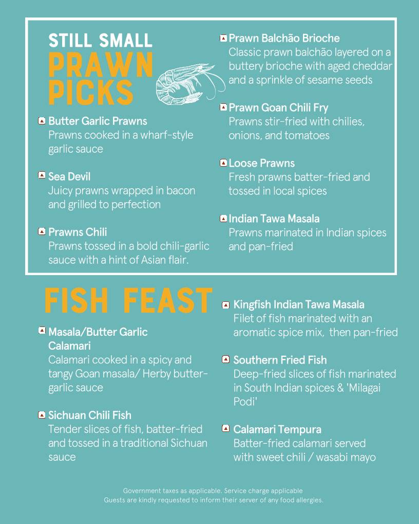 The Fisherman's Wharf, Hyderabad menu