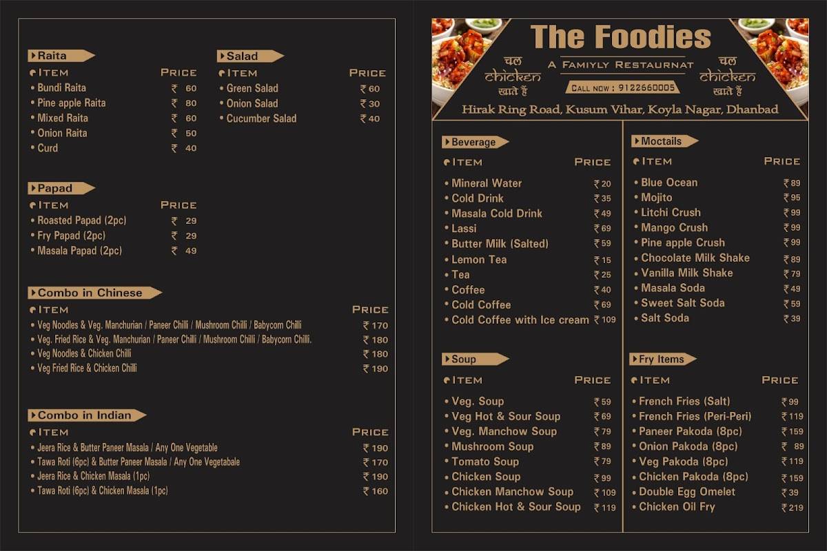 The Foodies " चल chicken खाते हैं " menu