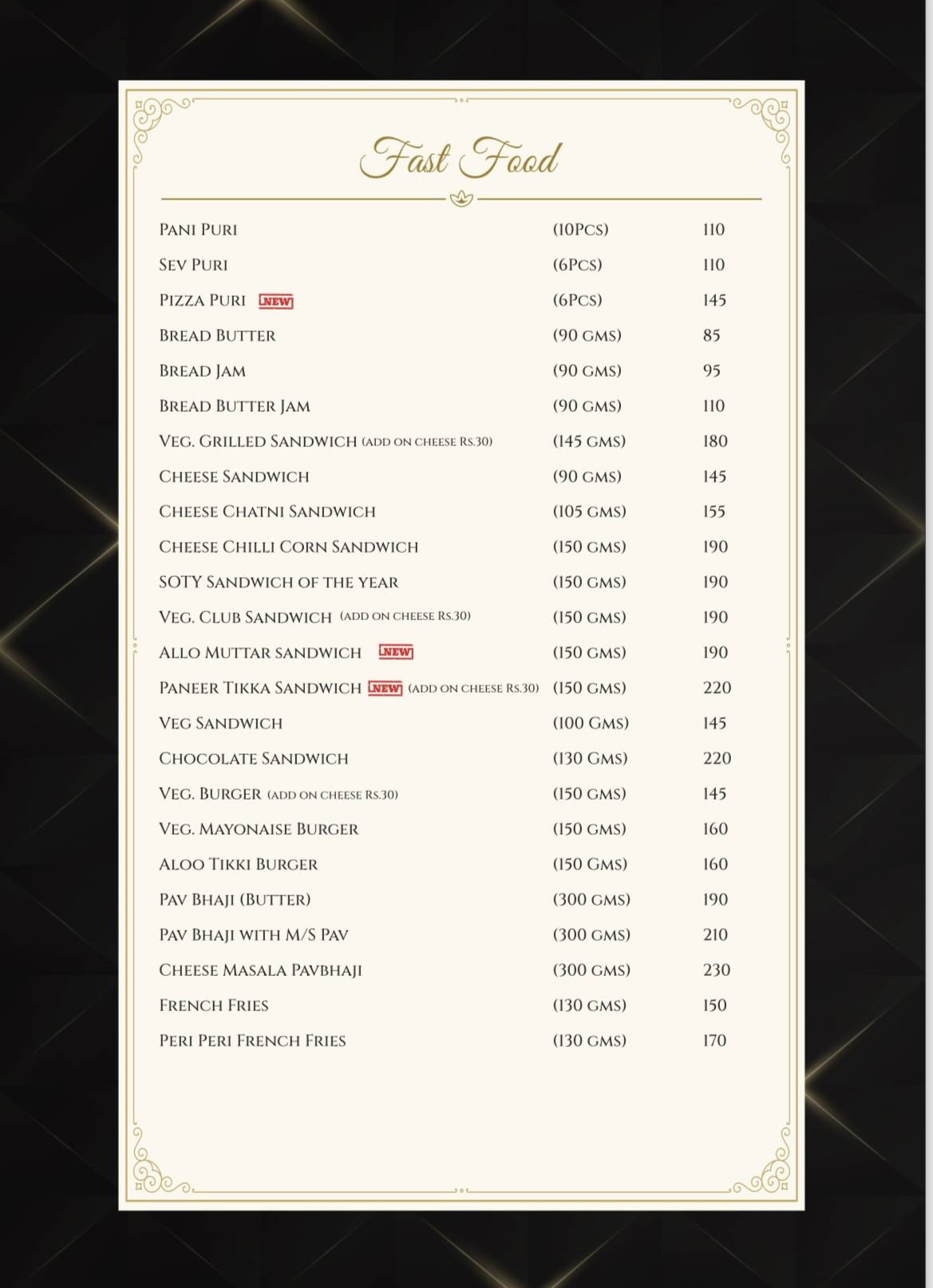 The Grand Flavors menu