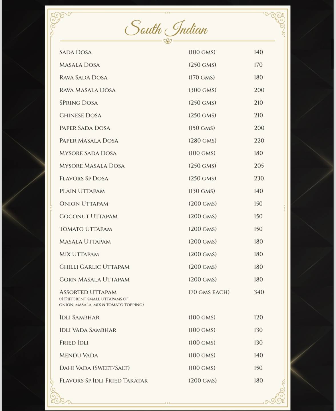 The Grand Flavors menu