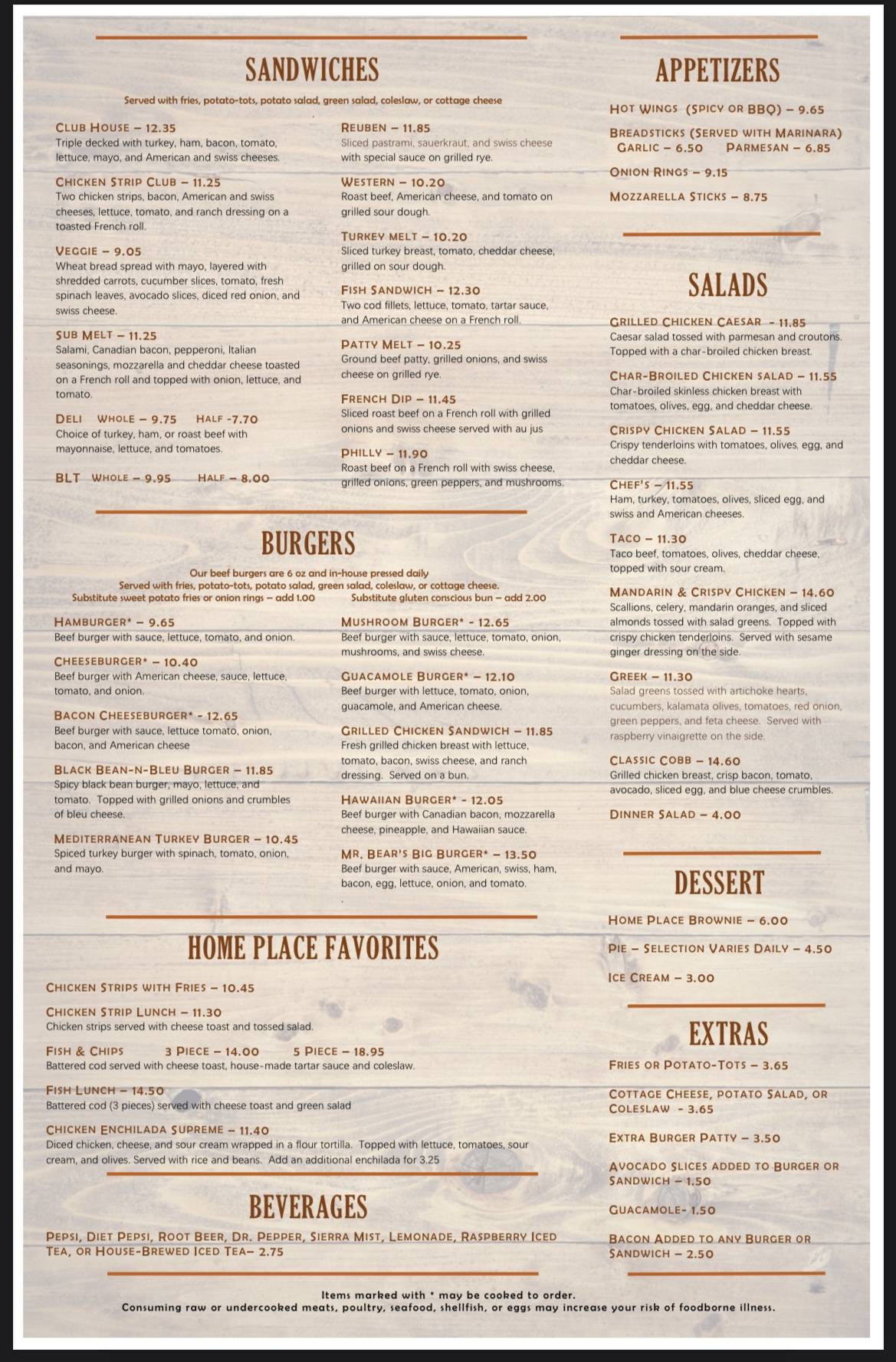 Menu at The Home Place Restaurant, Silverton