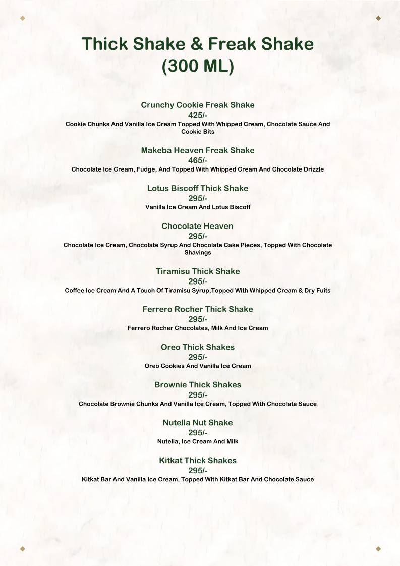 The House of Makeba - Veg Restaurant in Bhat, Ahmedabad menu