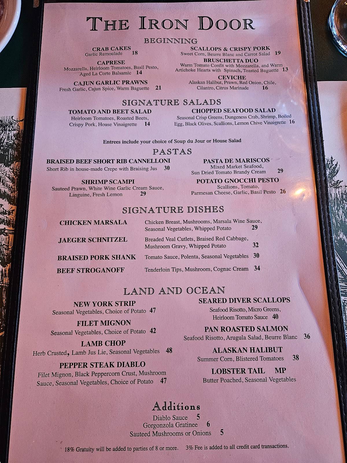 Menu at The Iron Door restaurant, Johnsville, Johnsville Rd