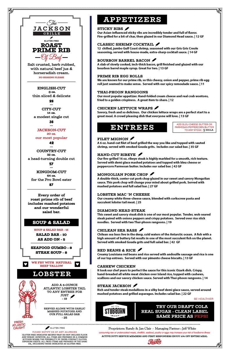 Menu at The Jackson Grille steakhouse, Marshfield