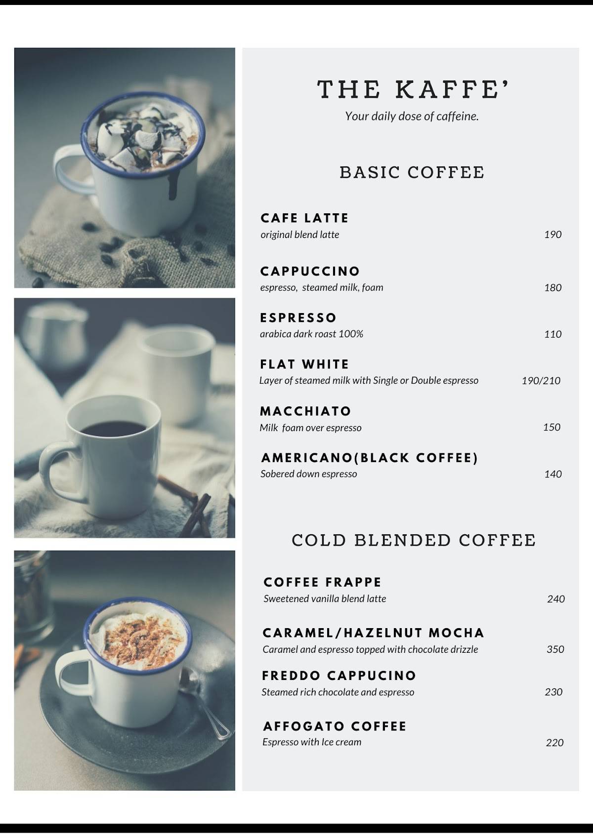 The Kaffe menu
