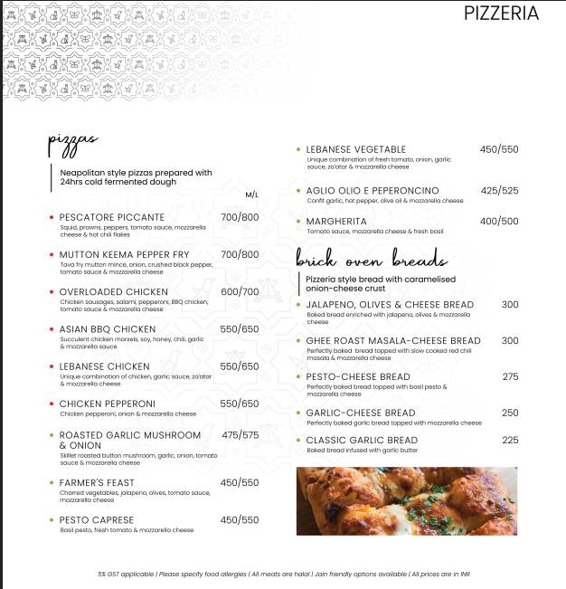 The Loft menu