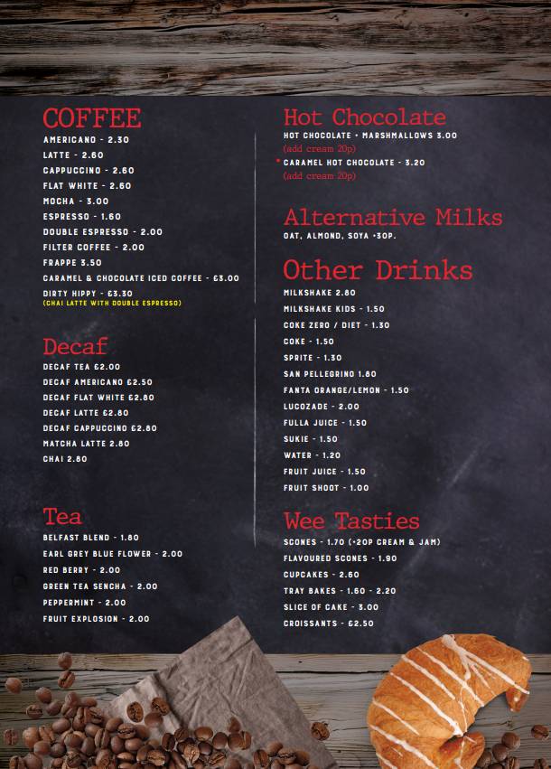 Menu at The Mill restaurant, Lurgan