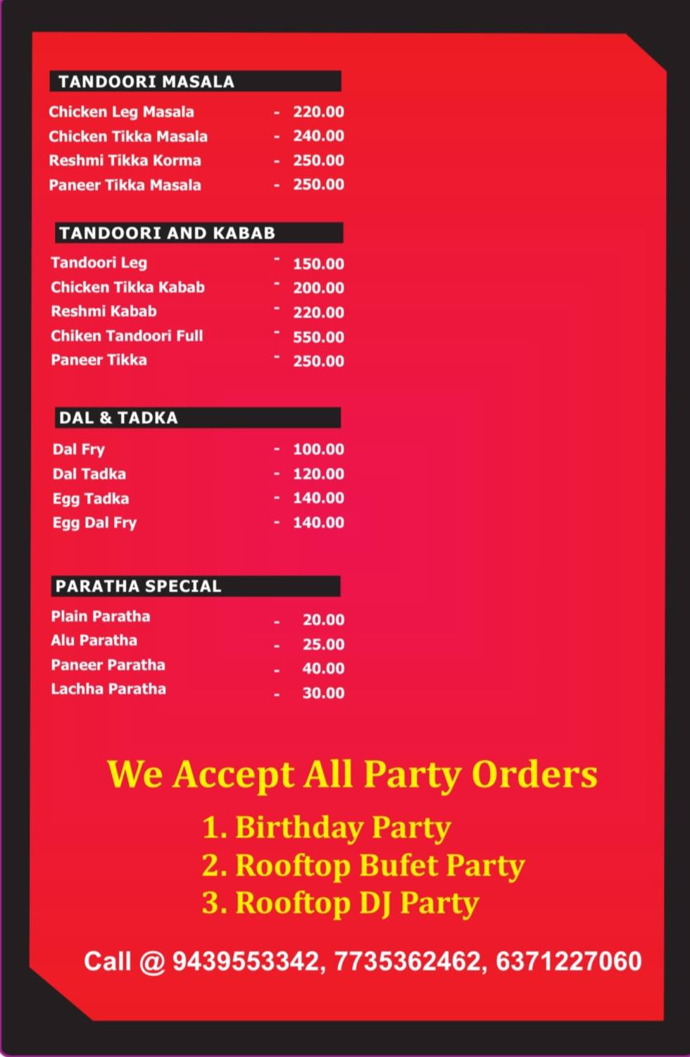 The Mom's kitchen and Cafe, Koelnagar menu