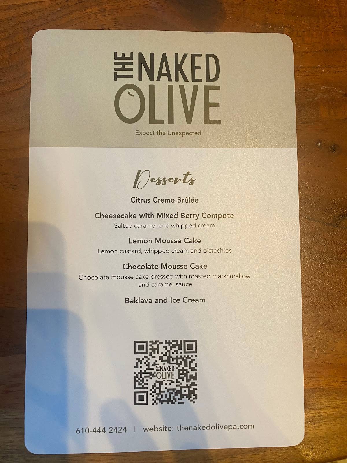 Menu at The Naked Olive restaurant, Kennett Square