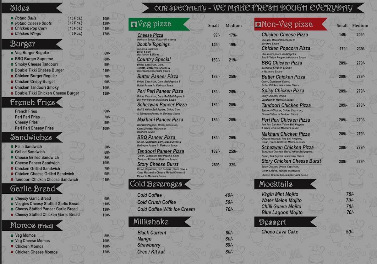 The Pizza Story menu