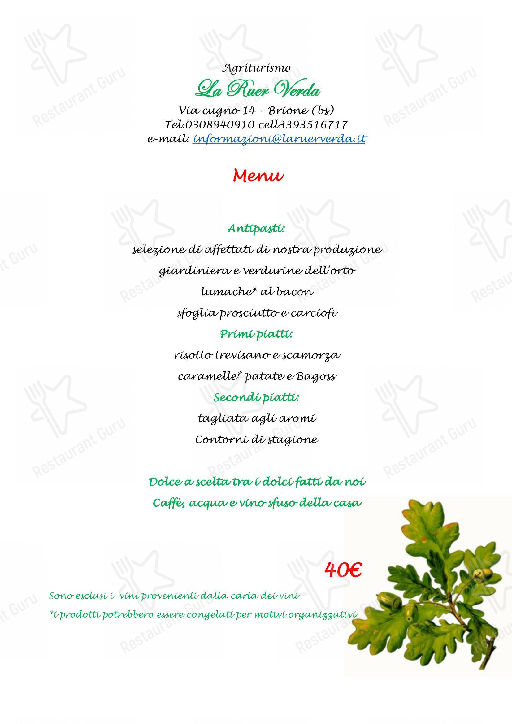 Menu per Agriturismo La Ruer Verda ristorante