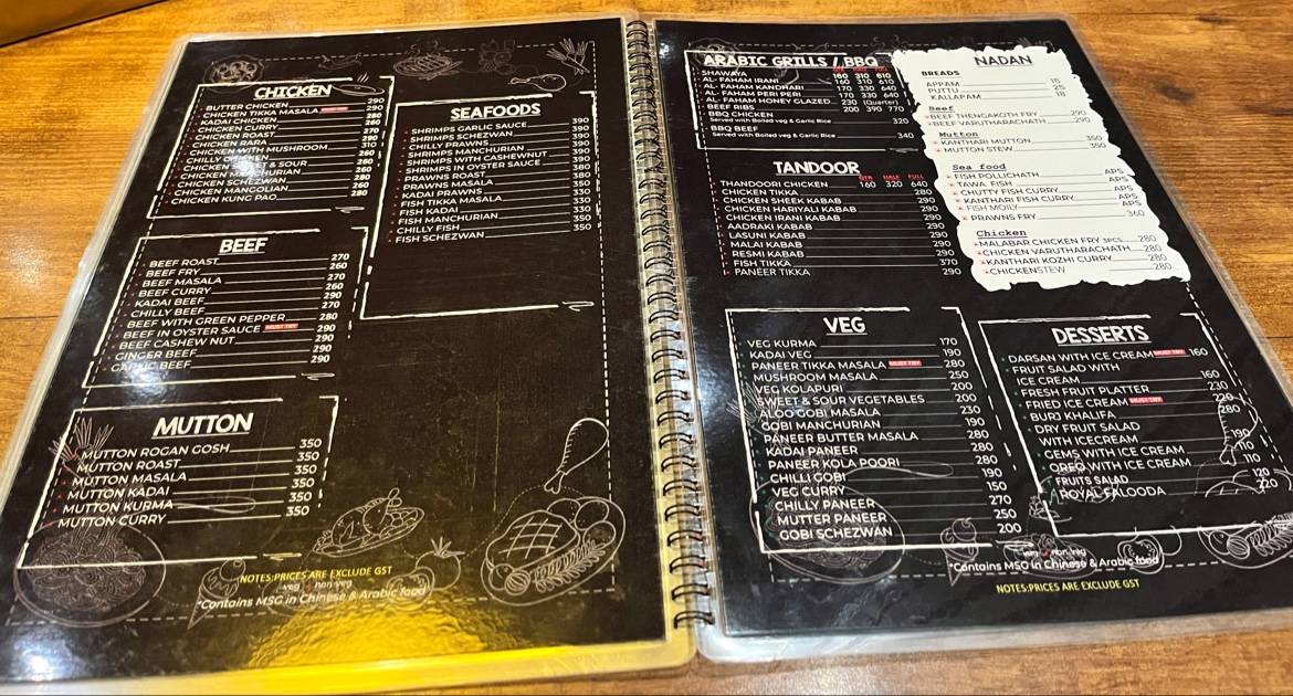 The Salt Restaurant Panampilly Nagar menu