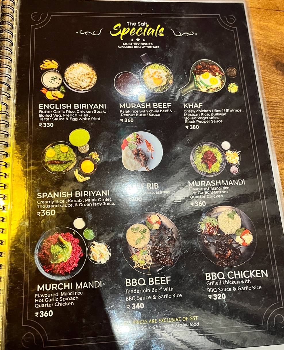 The Salt Restaurant Panampilly Nagar menu