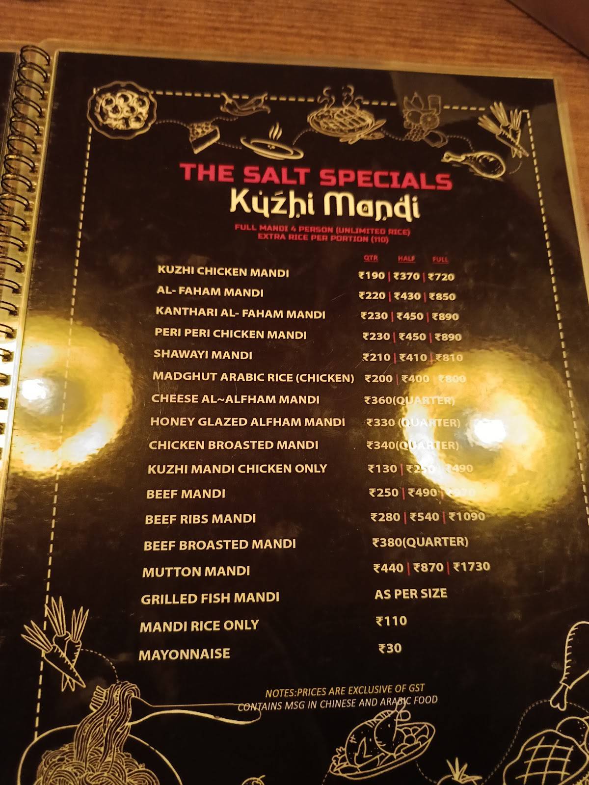 The Salt Restaurant Panampilly Nagar menu
