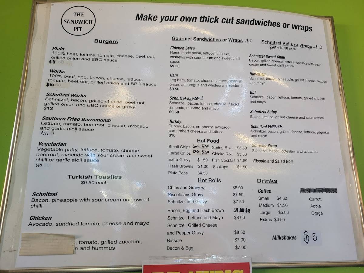 Menu at The Sandwich Pit cafe, Broadmeadow
