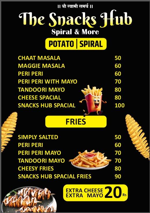The Snacks Hub menu