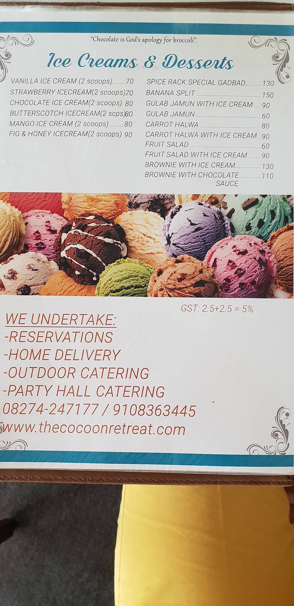 Menu at The Spice Rack, Gonikoppal