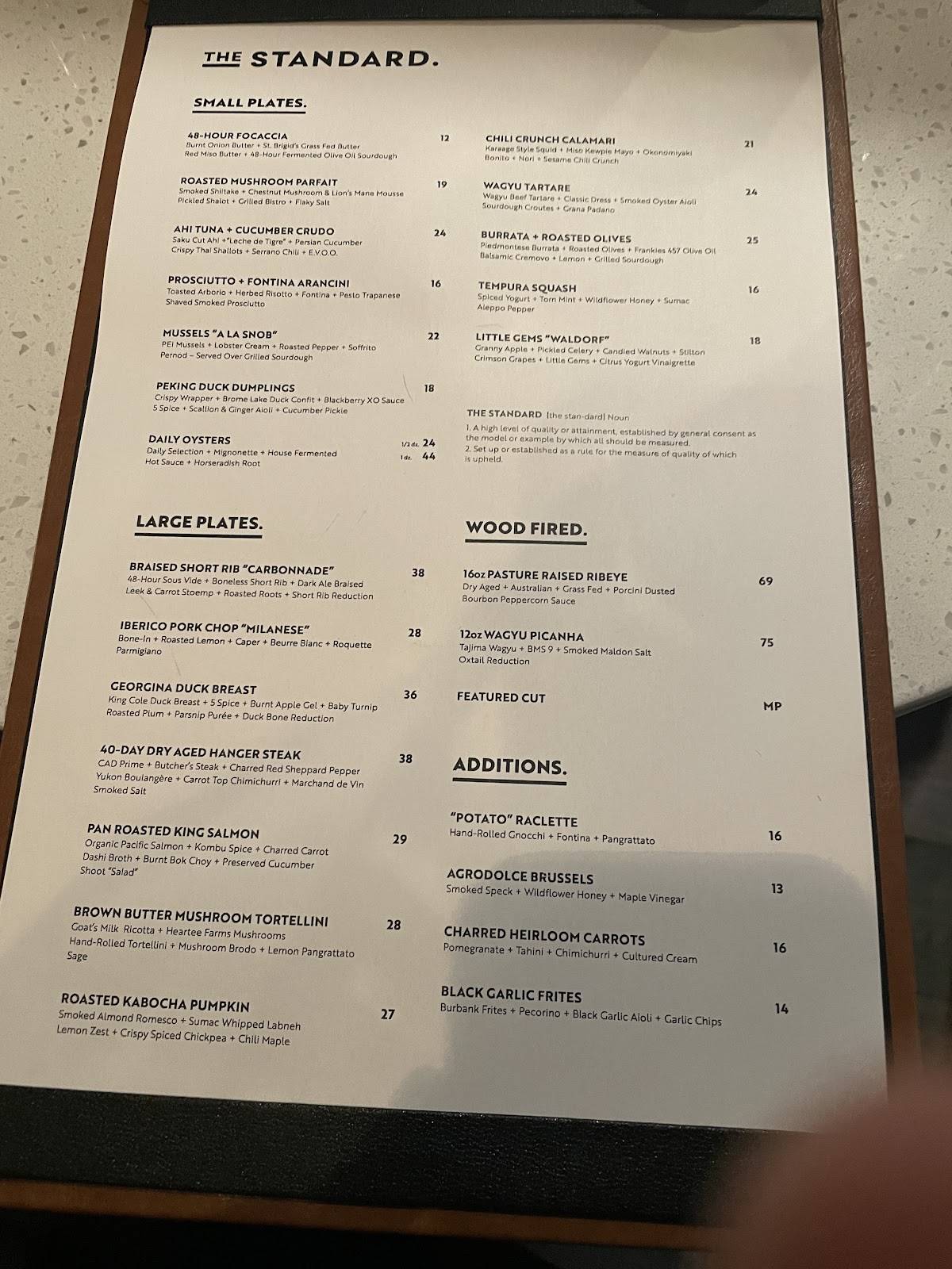 Menu de The Standard