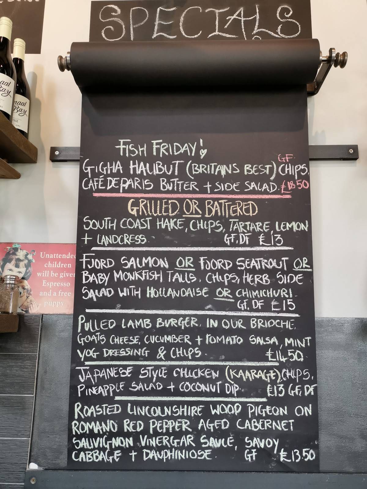 Menu at The Tuning Fork restaurant, Rugby