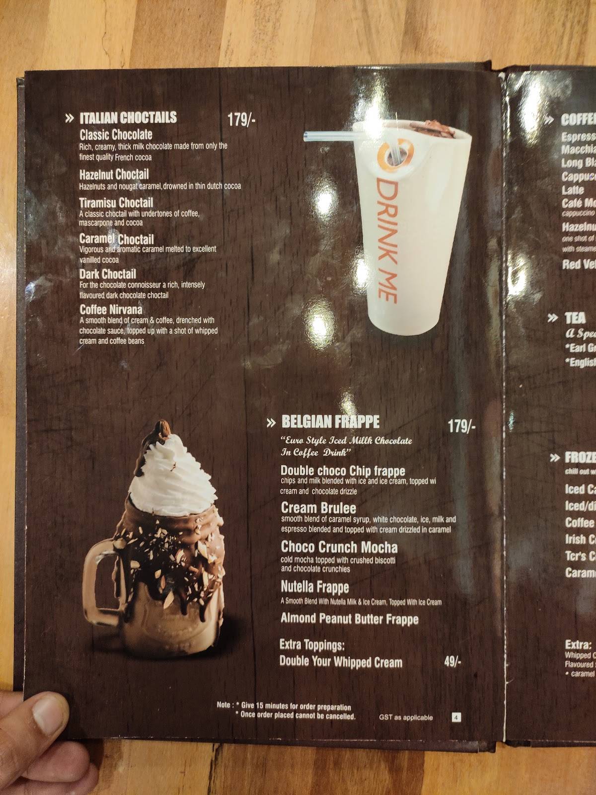 The chocolate room menu