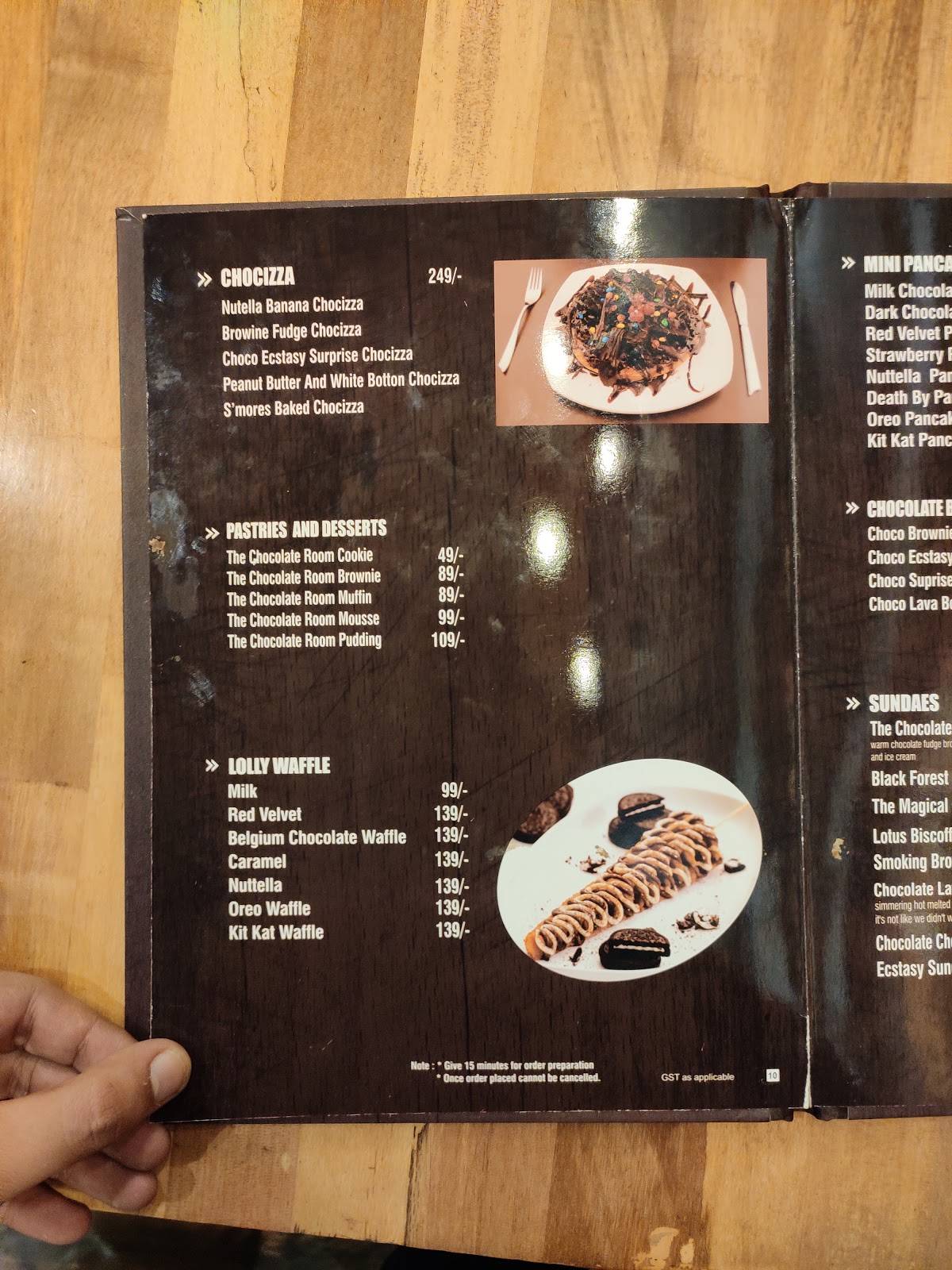 The chocolate room menu