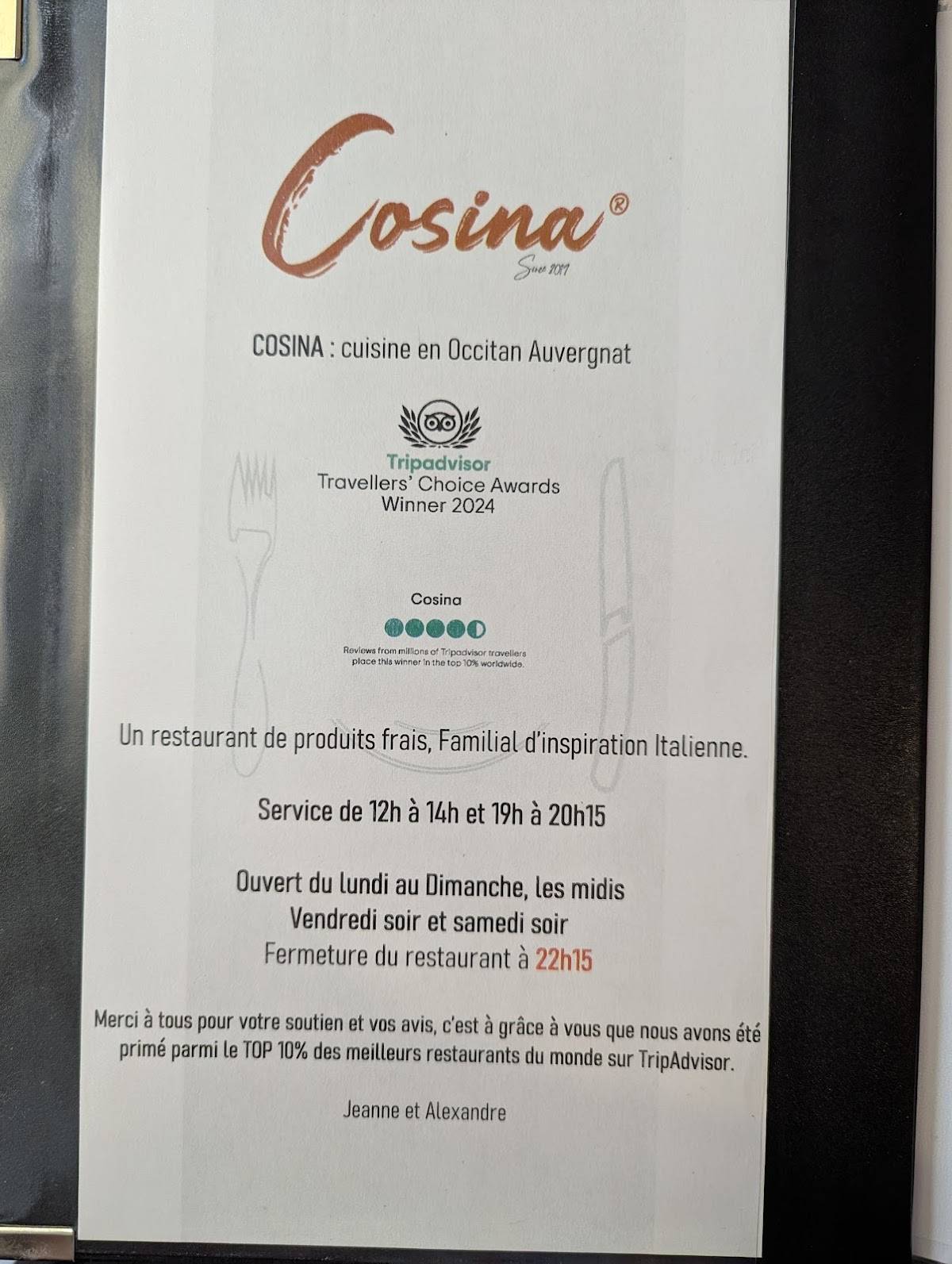 Menu de COSINA