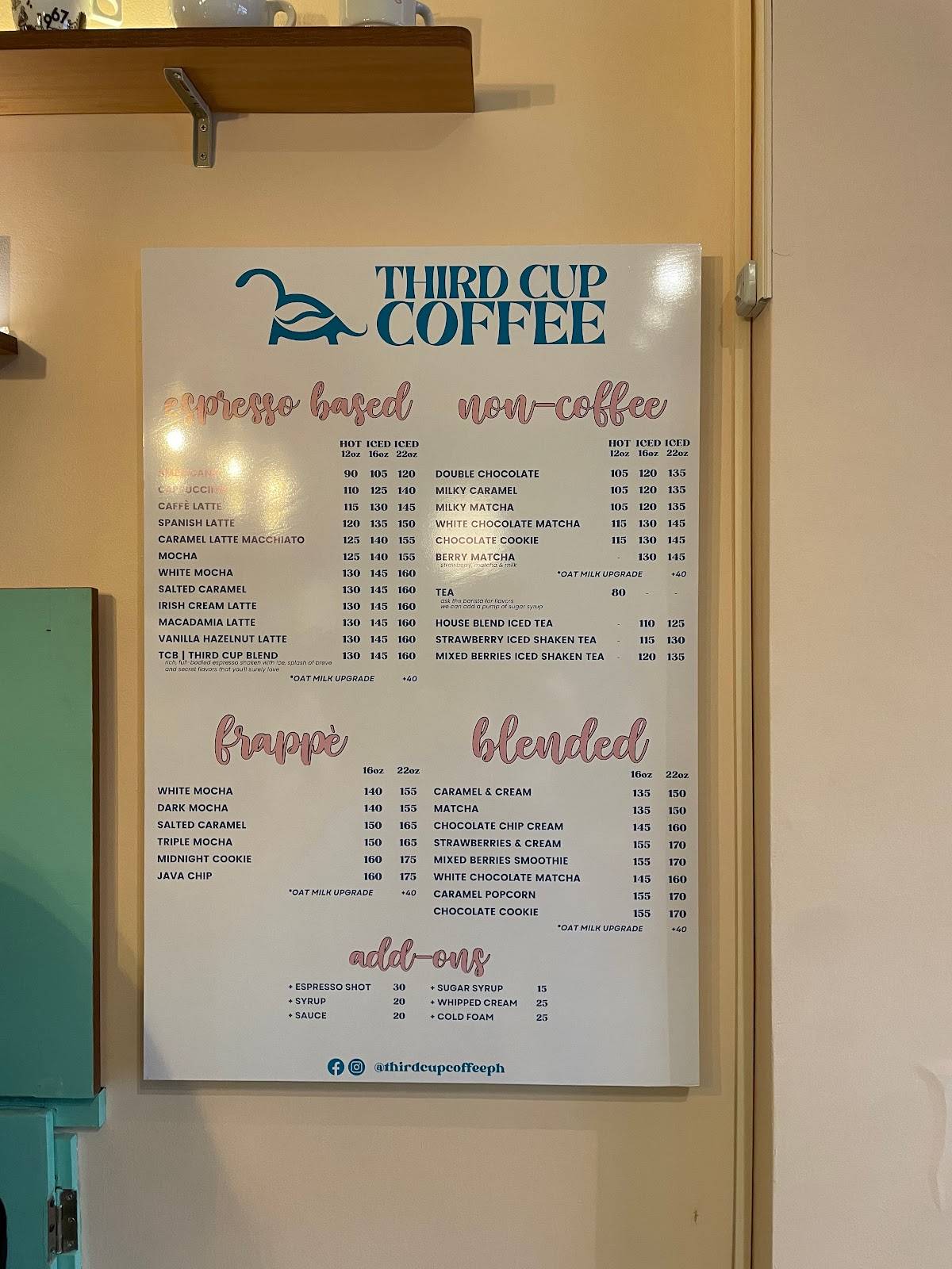Menu at Third Cup Coffee PH coffee house, Biñan