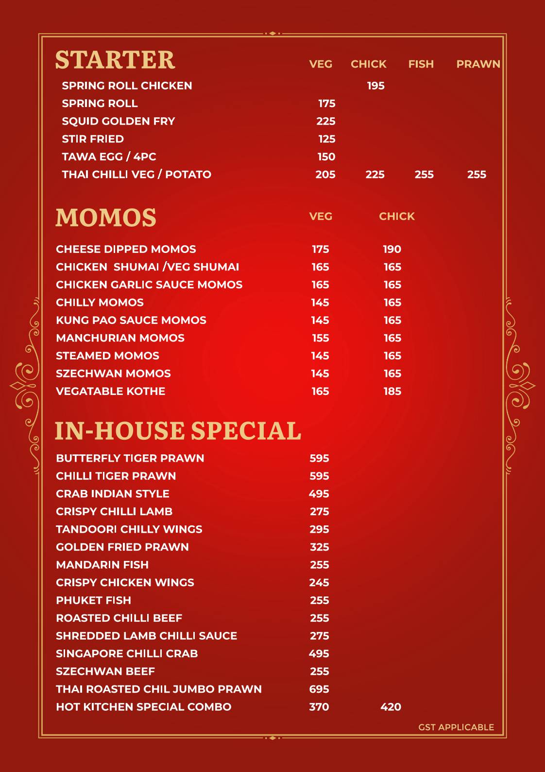 Thiru's Hot Kitchen Restaurant menu