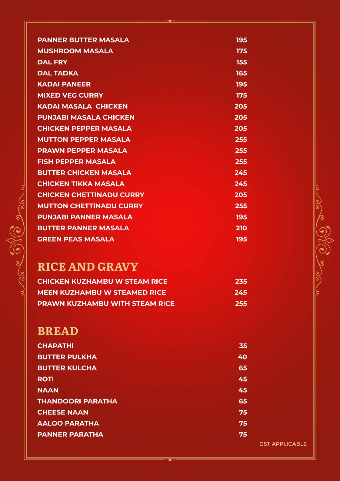 Thiru's Hot Kitchen Restaurant menu