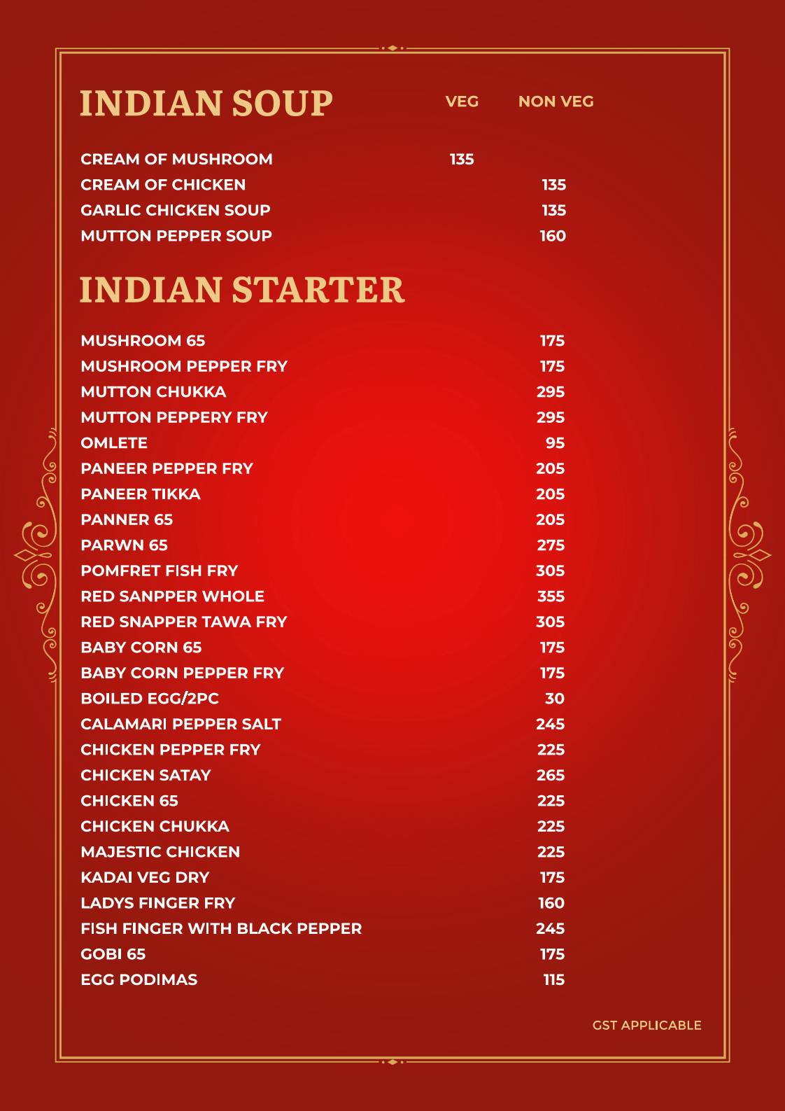 Thiru's Hot Kitchen Restaurant menu