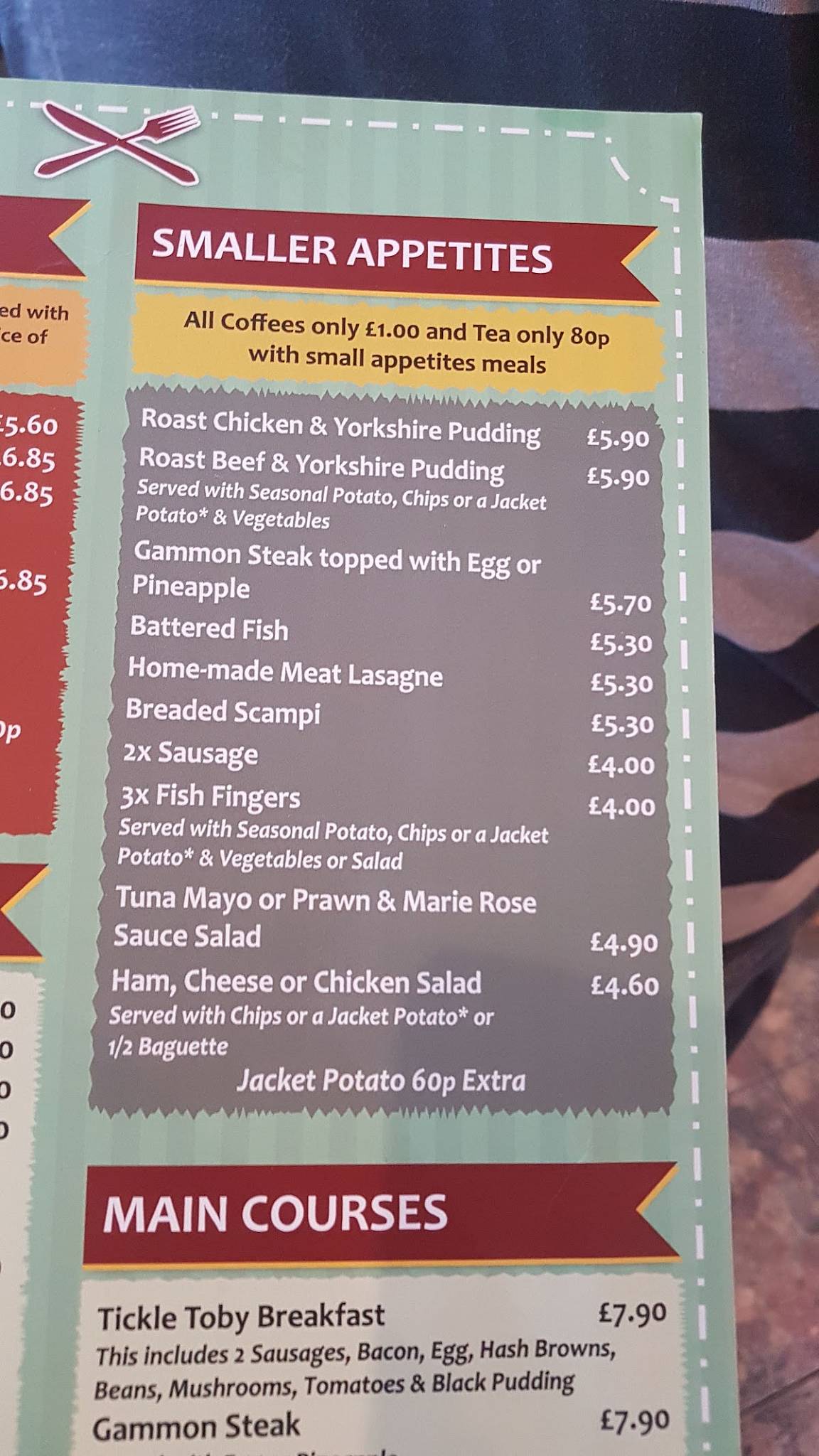 Menu at Tickle Toby Inn, Northallerton pub & bar, Northallerton