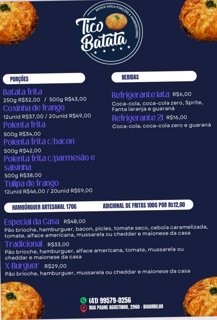 Tico Batata cardápio