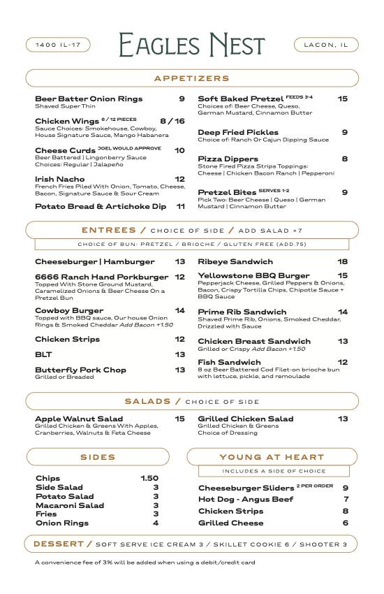 Menu at Timber Ridge Golf Club, Lacon