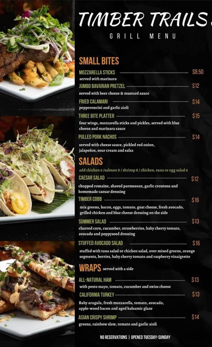 Menu at Timber Trails Clubhouse, Pocono Pines