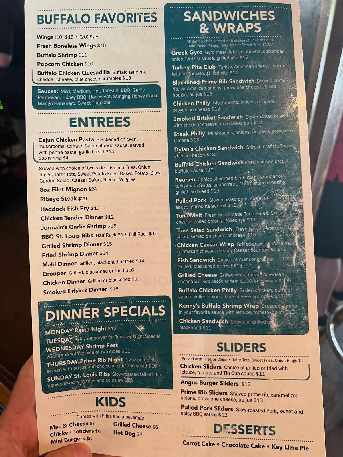 Menu at Tin Cup Sports Bar & Grill, Cooper City